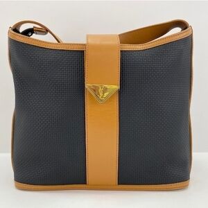 Yves Saint Laurent Black and Tan Leather-Trim Bucket Bag